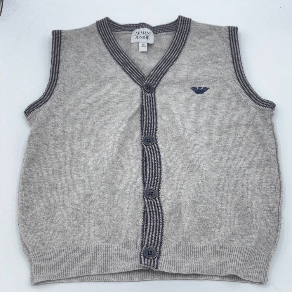 Armani Junior Gray Knit Cotton Wool Cardigan Vest Boys Size 6
